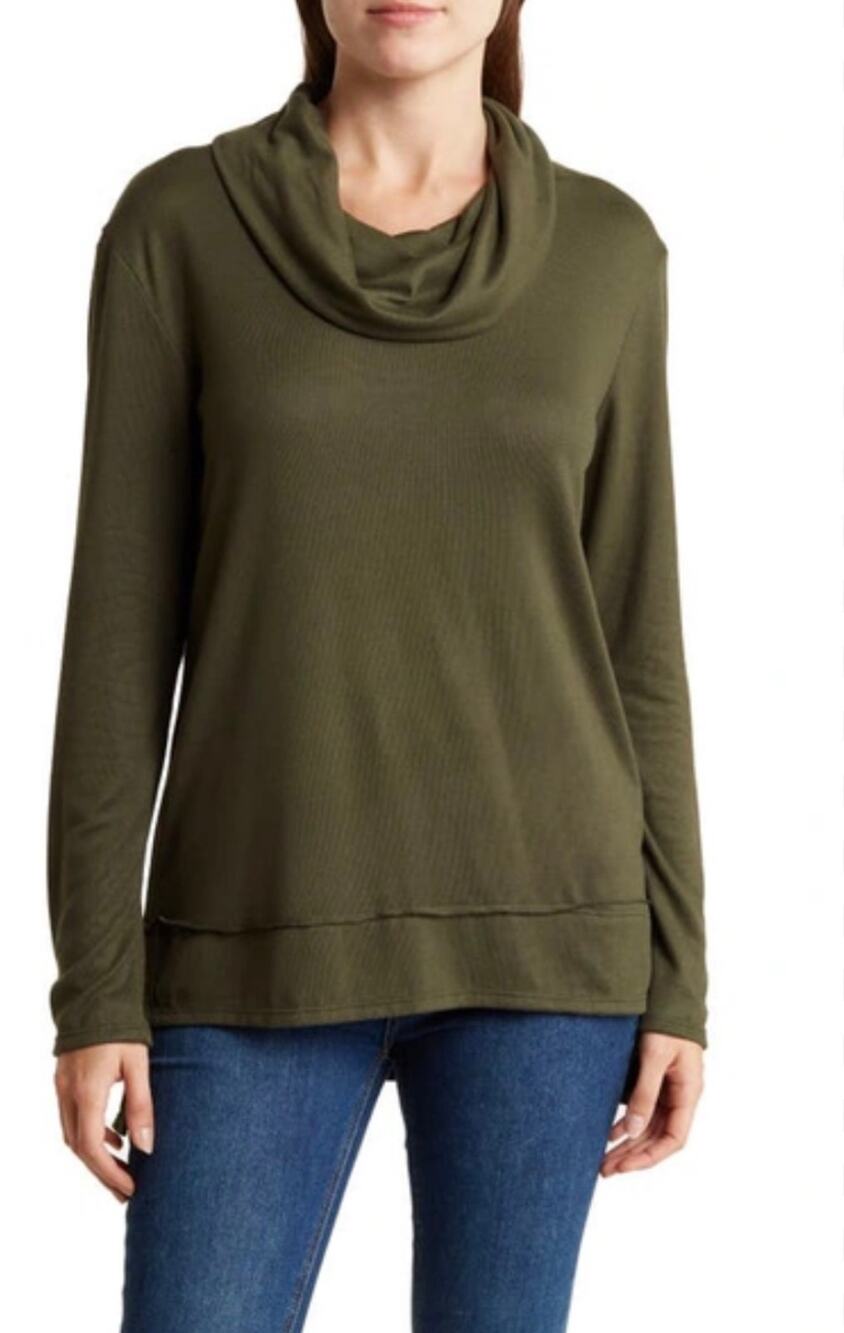 Forgotten Grace Green Long Sleeve Cowl Neck High Low Fleece Sweater 3X NWOT